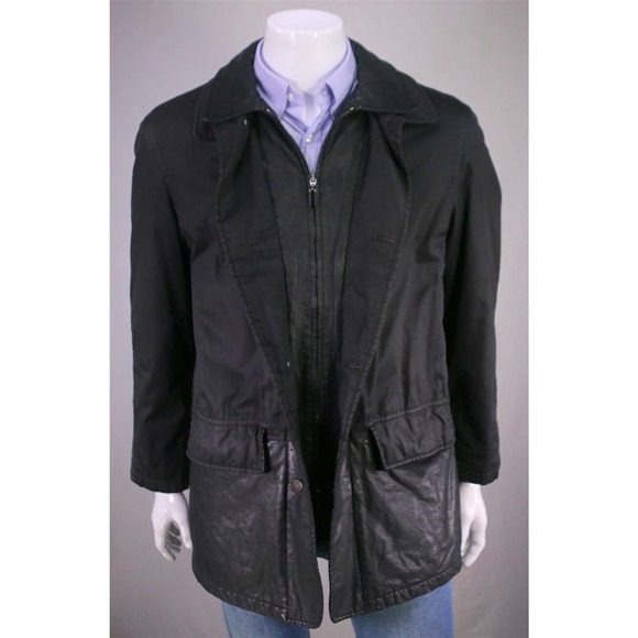 Canali Black Waxed Cotton-Leather Barn Jacket 40/Medium - Picture 7 of 12